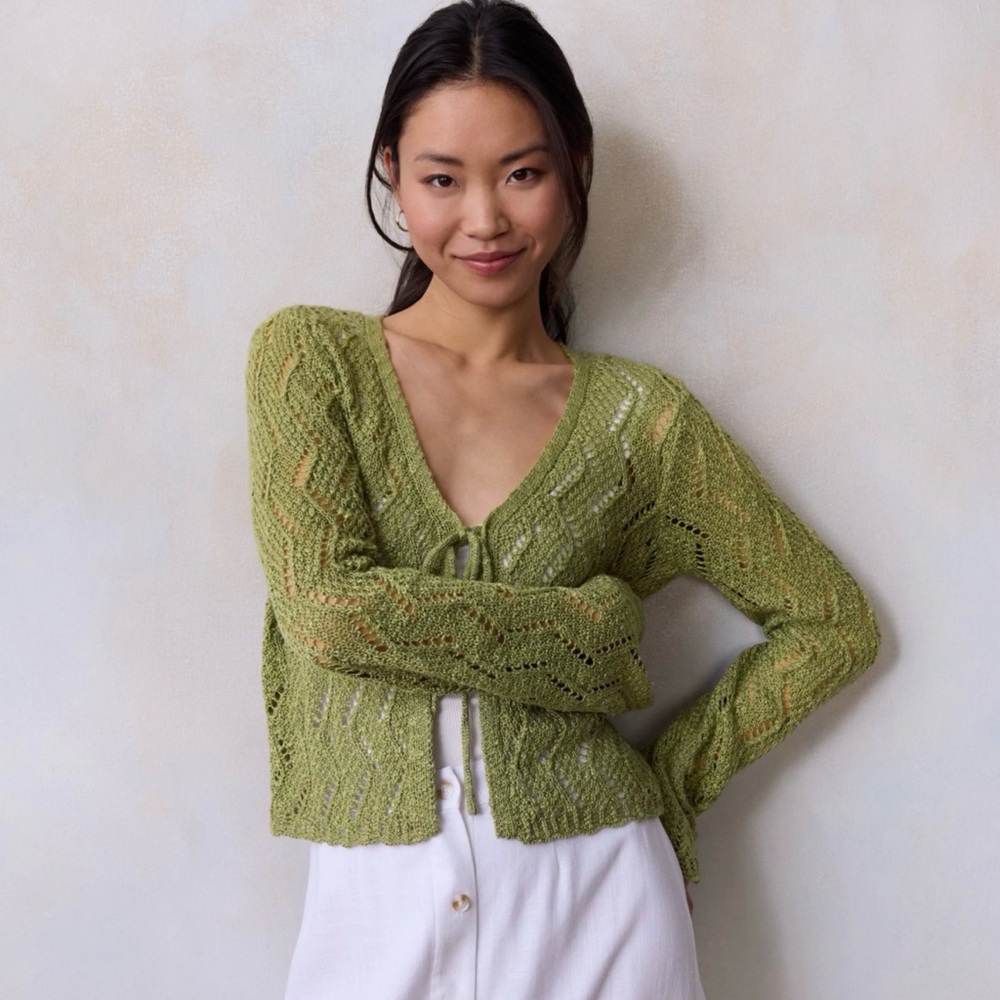 Green Scallop Hem Cardigan